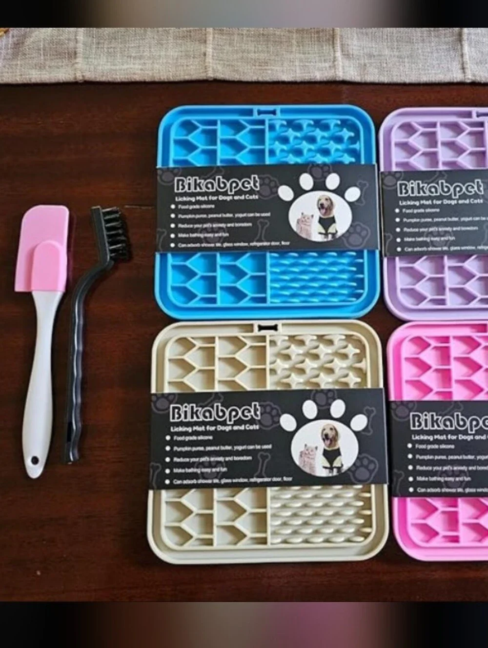 6 Pcs Dog Lick Mat Set Silicone Slow Feeder Suction Cup Spatula Cleaning Brush
